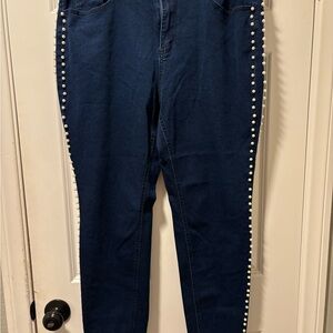 Ashley Stewart Navy Skinny Jeans with Pearl Accents